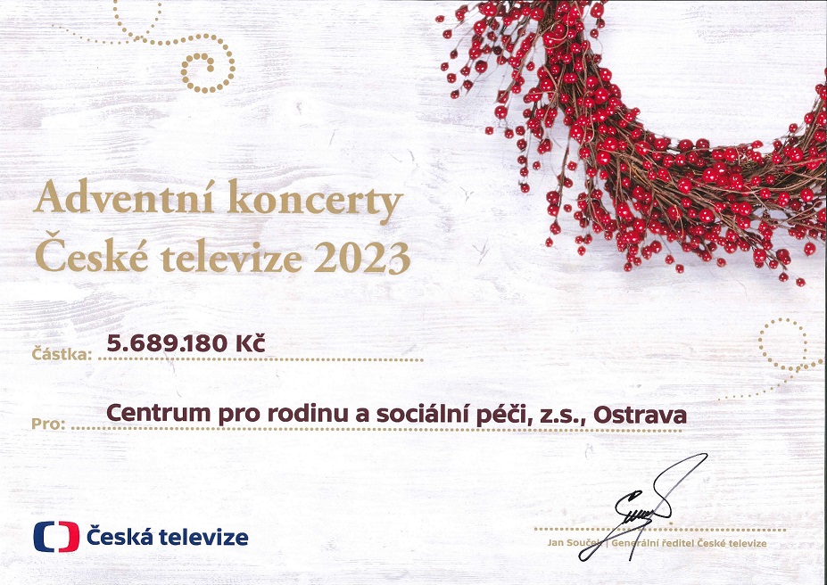 Známe výtěžek Adventních koncertů České televize